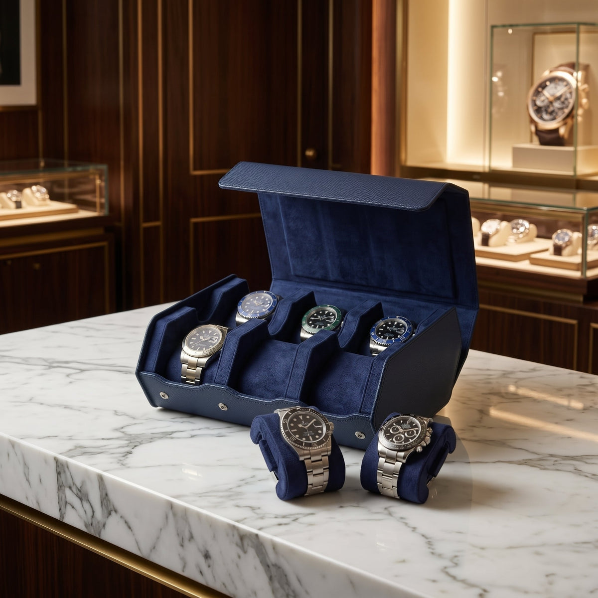 Coffret de Montres Hexagonal 6 Bleu Nuit