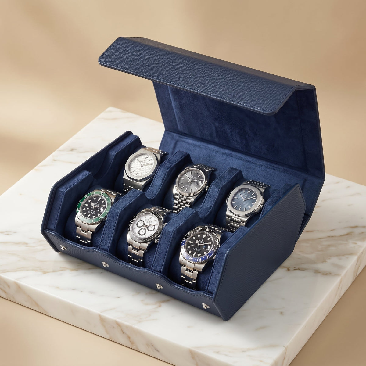 Coffret de Montres Hexagonal 6 Bleu Nuit