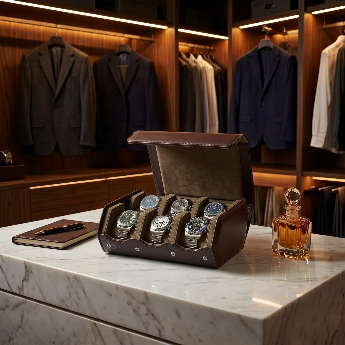 Coffret de Montres Hexagonal 6 Brun Havane