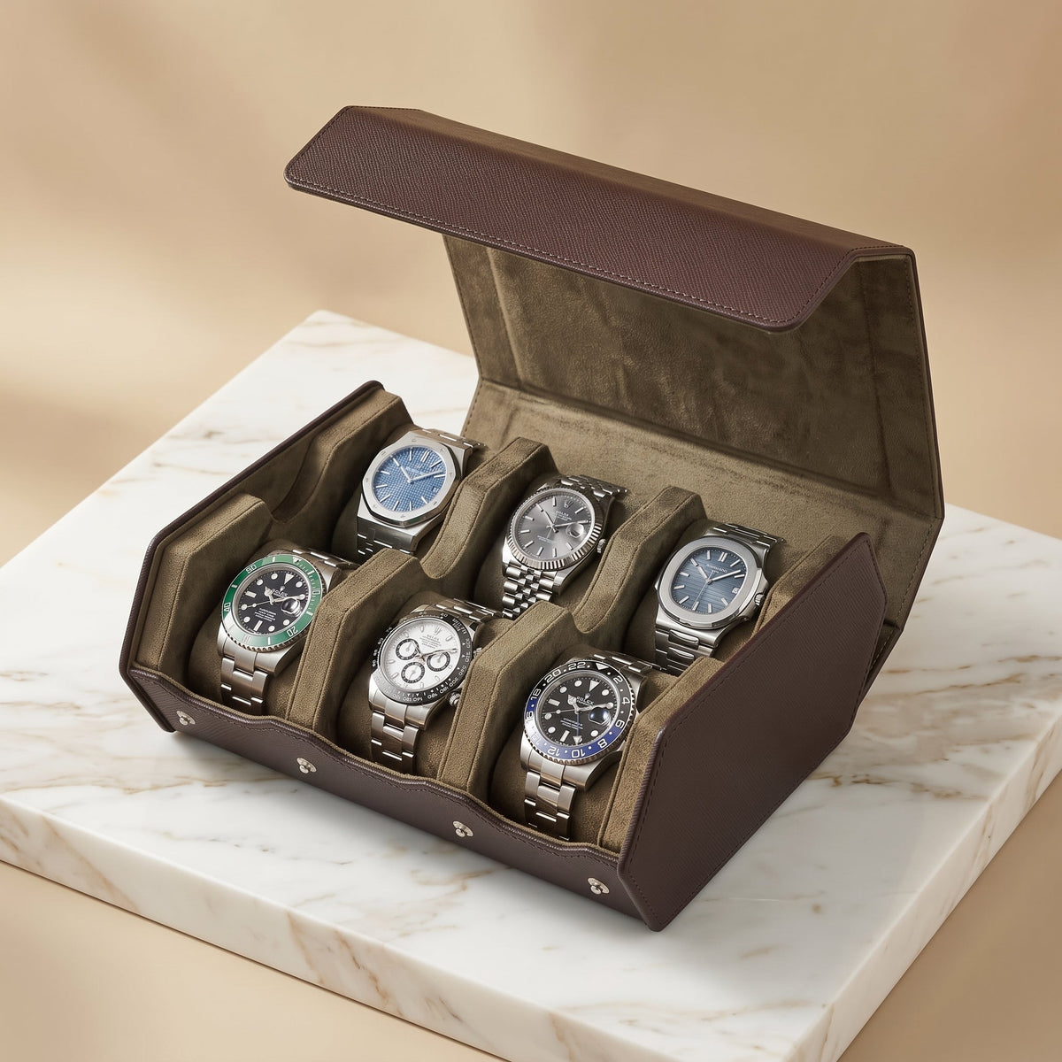 Coffret de Montres Hexagonal 6 Brun Havane